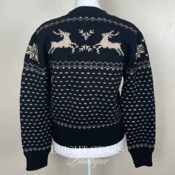 Rare Reindeer Cardigan ASO Sabrina The Teenage Witch Black Cream Vintage Holiday - Picture 6 of 10